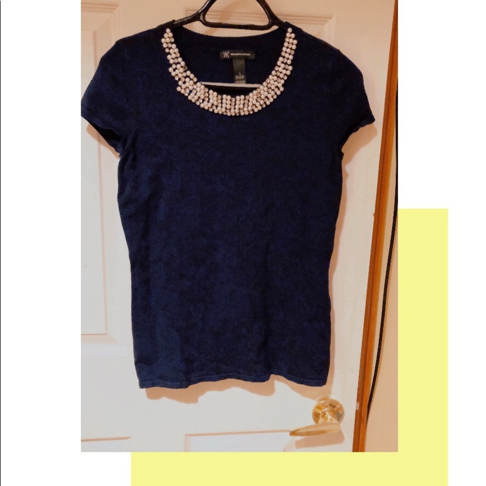 Small-INC sweater with pearl neckline